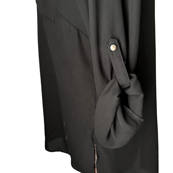 Calvin Klein Grommet Blouse Large Black Bi-Level Hem Tunic Shirt Top Boho Flowy - Picture 7 of 10
